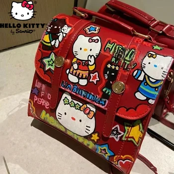Sanrio Hello Kitty omuz çantaları Yüksek Kapasiteli Sevimli Yaratıcılık PU Baskı Graffiti Manyetik Toka Seyahat Kozmetik saklama Çantası