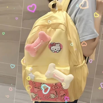 Sanrio Hello Kitty Schoolbag Sevimli Karikatür Sırt Çantası Kızlar Yüksek Kapasiteli Seyahat Çantası Kolej Kadın Laptop Sırt Çantası Kız Hediye