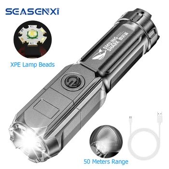 SEASENXI Mini LED el feneri USB Şarj Edilebilir Süper Parlak Torch ABS Hafif Sertlik El Feneri Ev Açık Taşınabilir