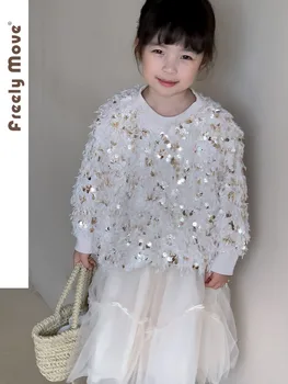 Serbestçe Hareket Kızlar günlük giysi 2023 Sonbahar Çocuk Giyim 2 Adet Takım Elbise Bebek Pullu Kazak Üst + Örgü Prenses Etek 2 adet Setleri