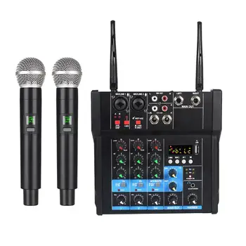 Ses mikseri Amplifikatör Çift kablosuz Mikrofonlar MP3 Bluetooth USB Arayüzü Ses Kartı Konsol Sistemi Stüdyo Kayıt için