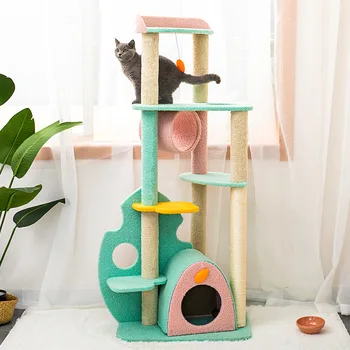 Sevimli Kedi Tırmanma Çerçeve Büyük Evcil Kedi Ağacı Kulesi Sisal Kaplı tırmalama sütunu Rahat Kınamak Peluş Tünemiş ve Kabarık Topları
