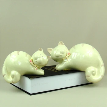 Sevimli Porselen Chumby Kedi Minyatür Crackle Sırlı Seramik Kitty ikili heykelcikler Ev duvar süsü ve El Sanatları Süs Mevcut