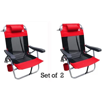 Seyirci Çok Pozisyonlu Düz Katlanır Mesh Ultralight Plaj Sandalyesi (2'li Paket)-Kırmızı