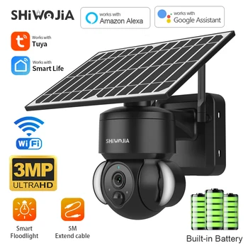 SHIWOJIA 3MP Açık güneş paneli kamerası WİFİ Tuya Güneş Enerjili Gözetim Kamera PIR Hareket Alexa Google Güvenlik Koruma