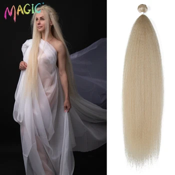 Sihirli Sapıkça Düz Saç sentetik saç Uzantıları 36 inç Yaki Düz Yumuşak Saç Sarışın Uzantıları Örgü Demetleri Cosplay
