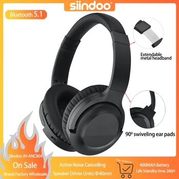 Siindoo ANC804 Kablosuz Aşırı Kulak Kulaklık Aktif Gürültü Kontrolü Bluetooth Kulaklık HİFİ Süper Bas İçin Mic ile 400MAH Pil DJ