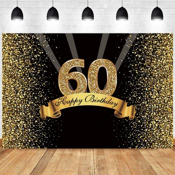 Siyah Altın 60th fotoğraf arka fonu Kadın Erkek Mutlu Doğum Günü Partisi Altmış 60 Yaşında Fotoğraf Arka Plan Afiş Dekorasyon Prop