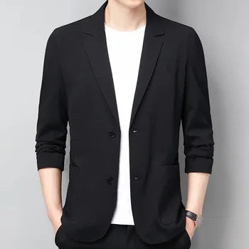 Siyah Blazers erkek Pamuk Keten Takım Elbise Ceket Bahar Yaz Gevşek Gri Erkek Uzun Kollu Iş Ceket Rahat Lüks Erkek Blazer