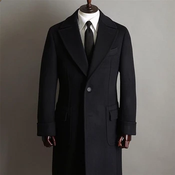 Siyah Günlük erkek ceket Taılore Yapımı Tek Göğüslü Blazer Seti Erkek İş Ofis İş Dış Giyim Ceket Uzun Tüvit Karışımı Palto