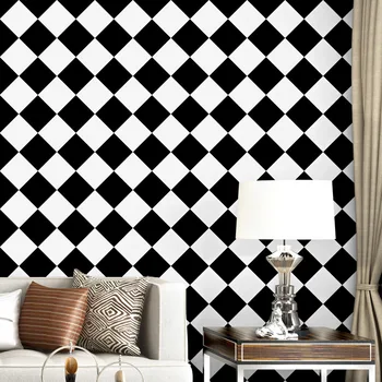 Siyah ve Beyaz Eşkenar Dörtgen Duvar Kağıdı Modern Basit Ekose duvar kağıdı Yatak Odası Oturma Odası Giyim Mağazası Geometrik Duvar Kağıdı Moda