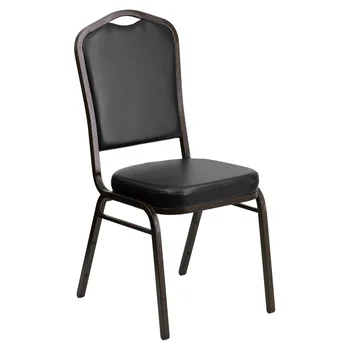 Siyah Vinil - Altın Damarlı Çerçevede Yemek Sandalyeleri Taç Sırtlı İstifleme Ziyafet Sandalyesi