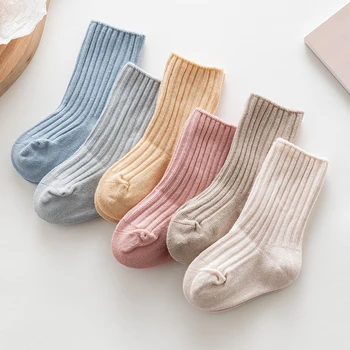 Sonbahar Kış %100 % Pamuk Bebek Çorap Çocuk Kız Erkek Düz Renk Toddler Örme Çorap Çocuk Tüp Çorap 0-5 yıl