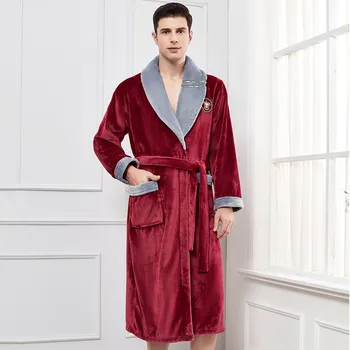Sonbahar Kış Kalınlaşmak Bornoz Pijama Mercan Polar Kıyafeti Büyük Boy Pazen Erkekler Kimono Bornoz Gevşek Rahat Ev Giysileri