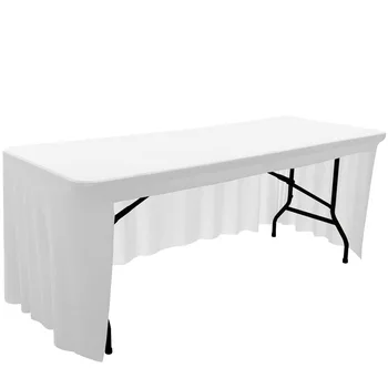 Spandex streç kumaş masa örtüsü 4FT 5FT 6FT 8FT elastik Masa örtüsü düğün ziyafet için beyaz düz renk Masa Örtüleri