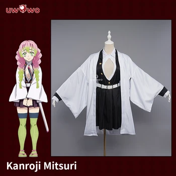 Stokta UWOWO Mitsuri Cosplay iblis avcısı: Kimetsu hiçbir Yaiba Kimono Mitsuri Kostüm S-XL Anime Kanjiro Mitsuri Elbise Cadılar Bayramı