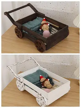 Stüdyo sahne yenidoğan fotoğraf ahşap beşik bebek fotoğraf dekorasyon bebek ay fotoğraf ahşap çerçeve araba