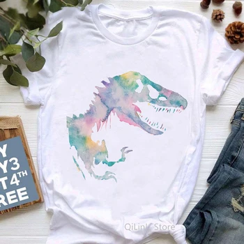 Suluboya Dinozor Hayvan baskı t-shirt Femme Yaz Üst Kadın Beyaz Kısa Kollu Jurassic Park T Shirt Kadın Vaporwave T-Shirt