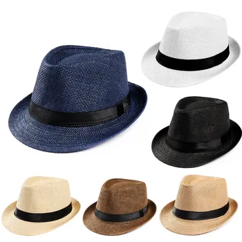 Sunhat Kadın Erkek Moda Yaz Rahat Moda Plaj Güneş Hasır Şapka Kovboy Fedora Şapka Gangster Kap güneş şapkası Küçük Şapka Güneş Koruyucu