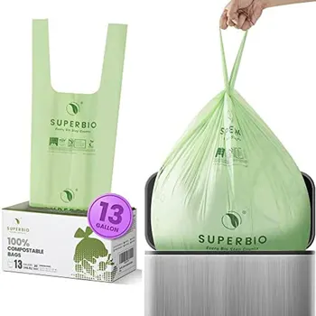 SUPERBİO 13 Galon Kompostlanabilir Saplı Kravat Uzun Mutfak çöp torbaları, BPI tarafından Onaylanmış Ağır Hizmet Tipi Gıda Hurdası çöp torbaları Toplantı A