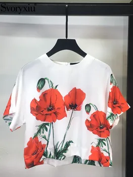 Svoryxiu yüksek Kalite Yeni Yaz Tasarımcı Moda Bağbozumu Gül Baskı günlük t-shirt kadın kısa kollu düz tişört
