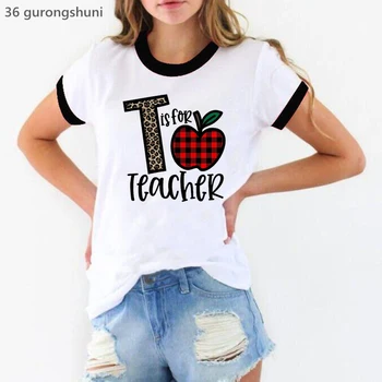 T, Öğretmen İçin Grafik baskı t-shirt kadın kıyafetleri 2022 Leopar Apple T Shirt Femme Yaz Moda T-Shirt Kadın Streetwear