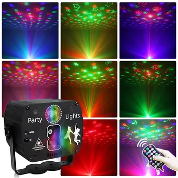 Taşınabilir RGB lazer sahne ışığı ses kontrolü DJ çakarlı lamba müzik lambaları projektör ev partisi Bar düğün dekorasyon ışıkları