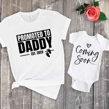 Terfi Baba 2023 T-Shirt Komik Yeni Baba Aile Eşleştirme Kıyafetler Yakında Baba Gömlek Yeni Baba Hediye Moda 13-24m m