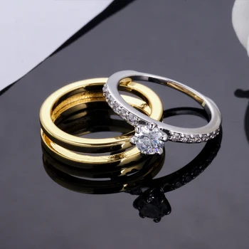 ThreeGraces Yeni Moda Kübik Zirkonya Gelin Düğün Nişan Yüzüğü Seti Kadınlar için Beyaz ve Altın Kaplama Dolgulu Takı R299