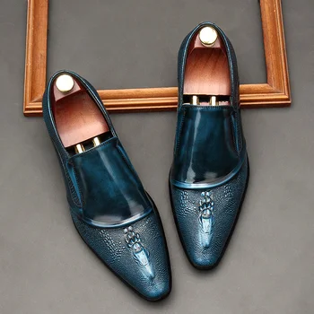 Timsah Desen İtalyan Patent deri makosenler Lüks Kayma Rahat erkek resmi ayakkabı Erkekler Sivri sivri uçlu ayakkabı