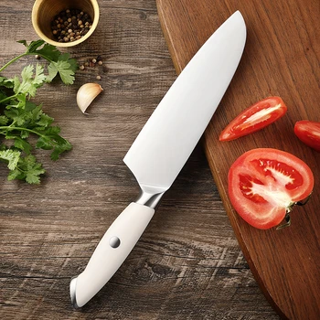 TJ POP 7 İnç Japon Santoku Bıçak Yüksek Karbonlu Paslanmaz Çelik ABS Kolu Keskin Et Pişirme Mutfak şef bıçağı Kesme Aleti