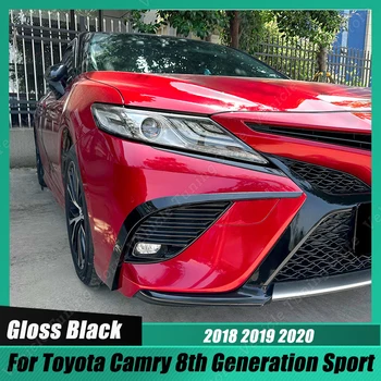 Toyota Camry için 8th nesil 2018 2019 2020 spor parlak siyah ön tampon yan Splitter ışık çerçeveleri kapak Sticker ızgara