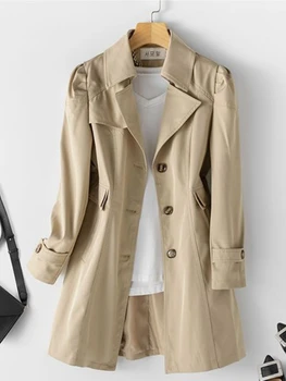 Trençkot Kadın İlkbahar Sonbahar Yeni Moda Rahat Rüzgarlık Mizaç Slim Fit Orta Uzunlukta Katı Ceket Streetwear Ceket