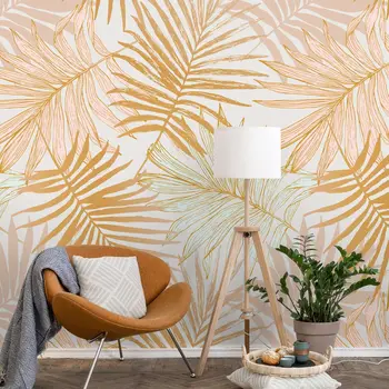 Tropikal Yaprak Duvar Kağıdı, Pastel Renk Palmiye Yaprağı duvar resmi, iskandinav tarzı dokunmamış Duvar Kağıdı