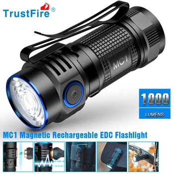 Trustfire MC1 USB şarj edilebilir el feneri 1000 Lümen EDC LED Lamba Manyetik 2A Hızlı Şarj Çalışma meşale ışık Mıknatıs Fener
