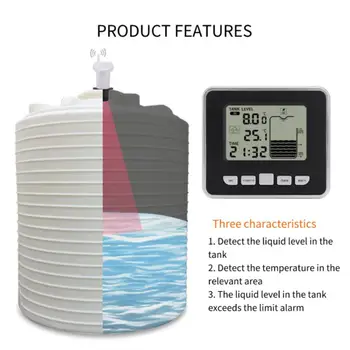 TS-FT002 Ultrasonik Kablosuz Su Deposu Sıvı Derinlik Seviyesi Ölçer Sensörü Su seviye göstergesi Zaman Sıcaklık Göstergesi