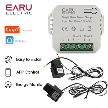 Tuya App Akıllı İki yönlü Çift Taraflı WiFi Enerji Ölçer 80-300A AC110V 220V Kelepçe CT kWh Güç Elektrik Tüketimi Monitörü