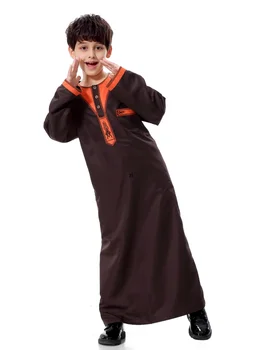 Türk Müslüman Çocuklar Abaya Jubba Thobe Kimono Erkek Thobe Çözülme Kaftan Çocuklar için İslami Giyim Uzun Elbiseler Elbise Dubai Arap