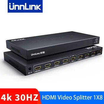UNNLİNK HDMI dağıtıcı 1X8 UHD 4K 30HZ 1 Giriş 8 Çıkış HDMI dağıtıcı Switcher Video Dönüştürücü Adaptör PC İçin LED 4K TV Kutusu PS4/3