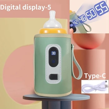 USB Süt su ısıtıcı seyahat Arabası yalıtımlı çanta dijital ekran Bebek bebek bakım şişesi ısıtıcı açık Kış İçin-Yeşil