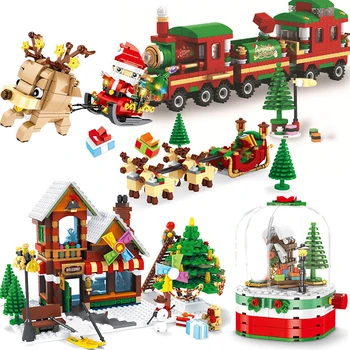 Uyumlu noel setleri ağacı ren geyiği köy kış kasaba Baba modeli yapı taşları tuğla oyuncaklar şehir süs Santa