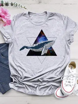 Uzay Geometrik Hayvan Moda O-Boyun Tee Üst kısa kollu grafikli tişört Kadın yaz giysileri Giyim Baskı T Shirt