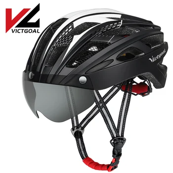 VICTGOAL bisiklet kaskı Erkekler Kadınlar için Yetişkin Bisiklet Kask LED Aydınlatmalı Gözlük Bisiklet Kask Ultralight MTB Yol Dağ Kask