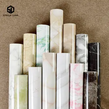 Vinil Mermer Kendinden Yapışkanlı Duvar Kağıdı Mobilya Masaüstü Kapı Çıkartmaları Oturma Odası duvar kağıdı Düz Renk yapışkan kağıt Ev Dekor