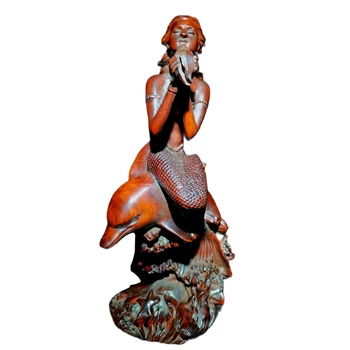 Vintage antik ahşap heykel mermaid oyma dekoratif heykel ev aşk heykelciği femme dekorasyon