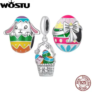 WOSTU Kolye 925 Ayar Gümüş Tavşan Paskalya Yumurtası Sepeti Takılar Paskalya Yay Boncuk Fit Bilezik Bileklik Kadınlar Takı İçin Güzel