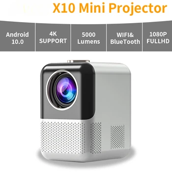X10 Android10 1080P Projektör 5G Wıfı BT Desteği 4K Taşınabilir Mini LED Video Beamer Akıllı Projektör Ev Ofis Sineması İçin