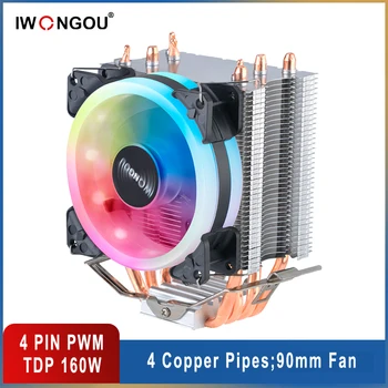 x99 İşlemci Soğutucusu 4 ısı Borusu Radyatör IWONGOU 4pin Soğutma CPU Fan 90mm RGB Ventilador Intel Lga 2011 için / 1366 / 1700 / AMD / AM4