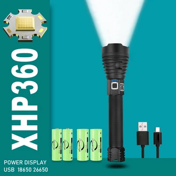 XHP360 LED Güçlü El Feneri 12000mAh USB yeniden şarj edilebilir el feneri Taktik Fener 2500M Süper Meşale Kamp El Lambası
