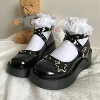 Y2K Kore Kadın Moda Japon Lolita Mary Jane Gotik Platform Ayakkabı Kız Siyah JK Üniforma Kawaii Cosplay Kalın Topuk Ayakkabı